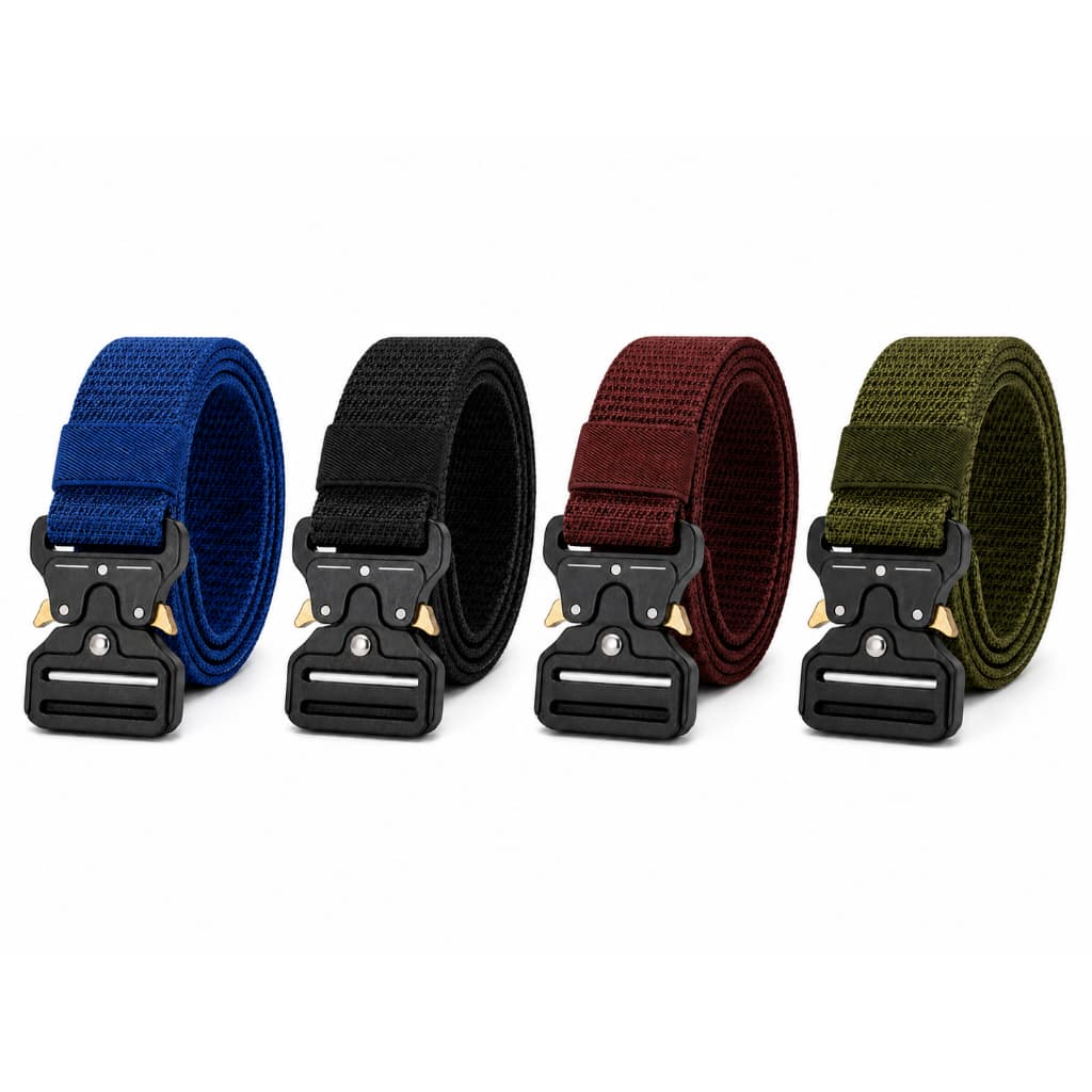 Pacote 12 Cintos Táticos de Nylon com Fivela de Engate Rápido – 9 Pretos, 1 Azul, 1 Marrom e 1 Verde