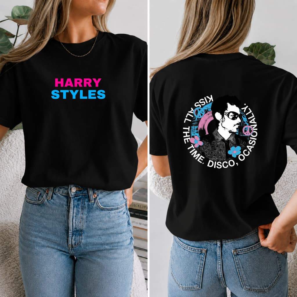 Camiseta Harry Styles All The Time Disco Occasionally Kiss Tshirt Camisa Unissex Algodão Premium