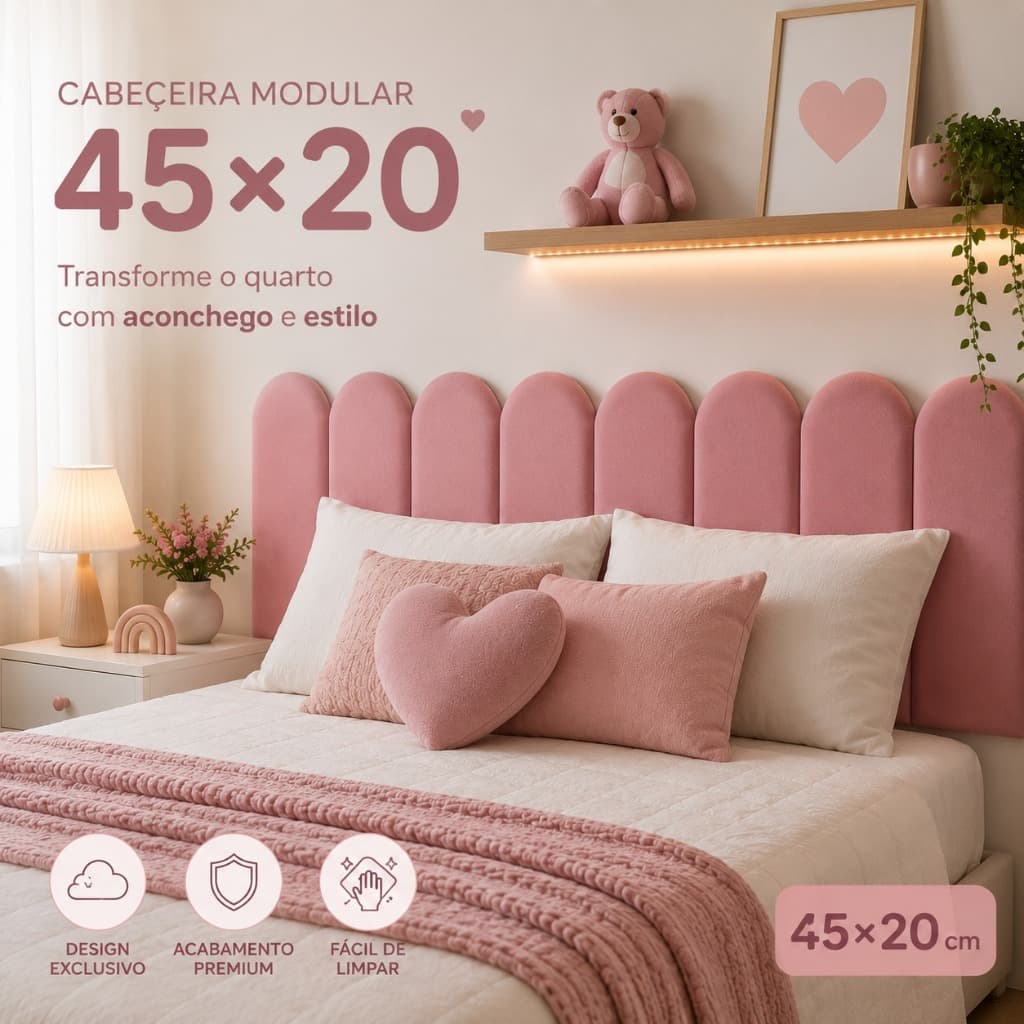Kit Até 10 Placas Cabeceira Modular Nuvem Estofada 45x20 Suede Premium Cama Solteiro Casal Queen King Envio - 24H