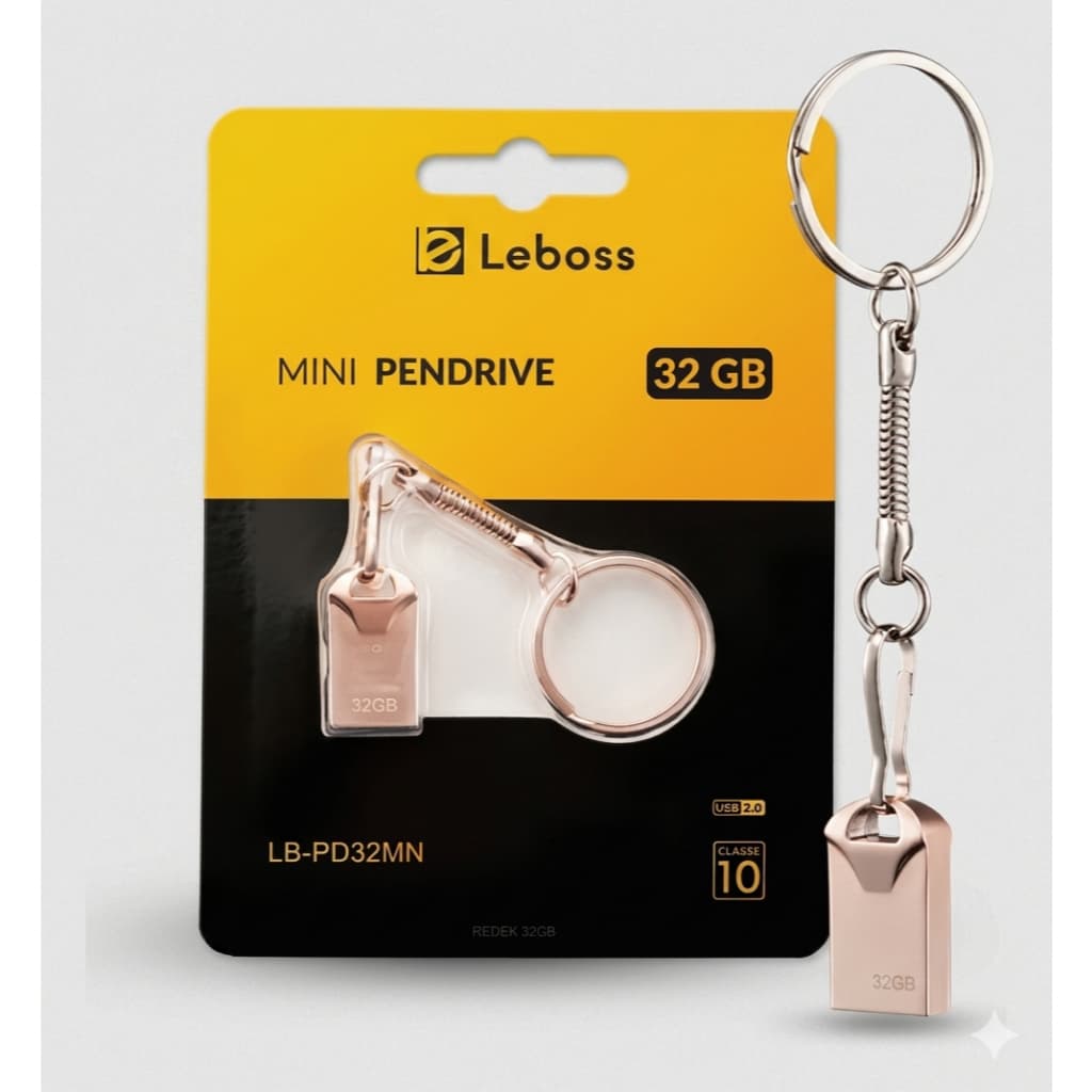 Mini Pendrive 32 GB USB 2.0 Classe 10 Com Chaveiro Leboss