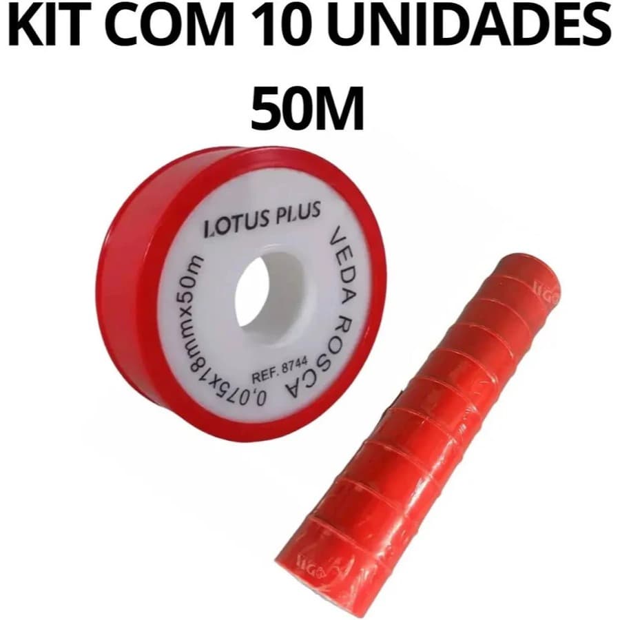 10 Unidades De Fita Veda Rosca 18mmx50 METROS | 8744 Lotus