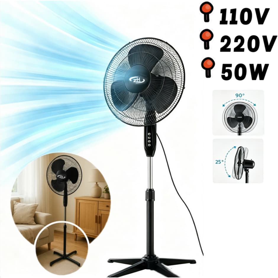 Ventilador De Coluna Ajustável Chão 3 Velocidades Silencioso 3 Pás 110V/220V