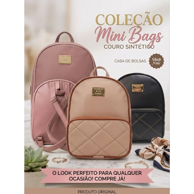 Bolsa- Mochilinha femenina de couro sintetico mini bag  -estilo praticidade y elegancia
