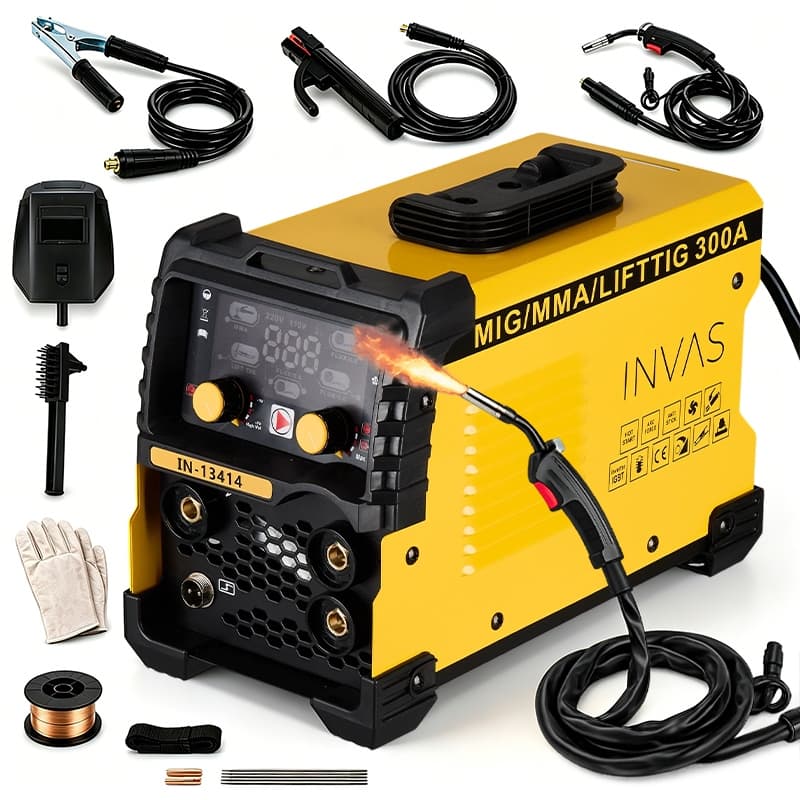 (Bivolt 300A)Maquina de Solda Inversora MIG MMA TIG Lift Sem Gás IGBT Tela LCD Com Acessórios Para Serralheria e Reparos