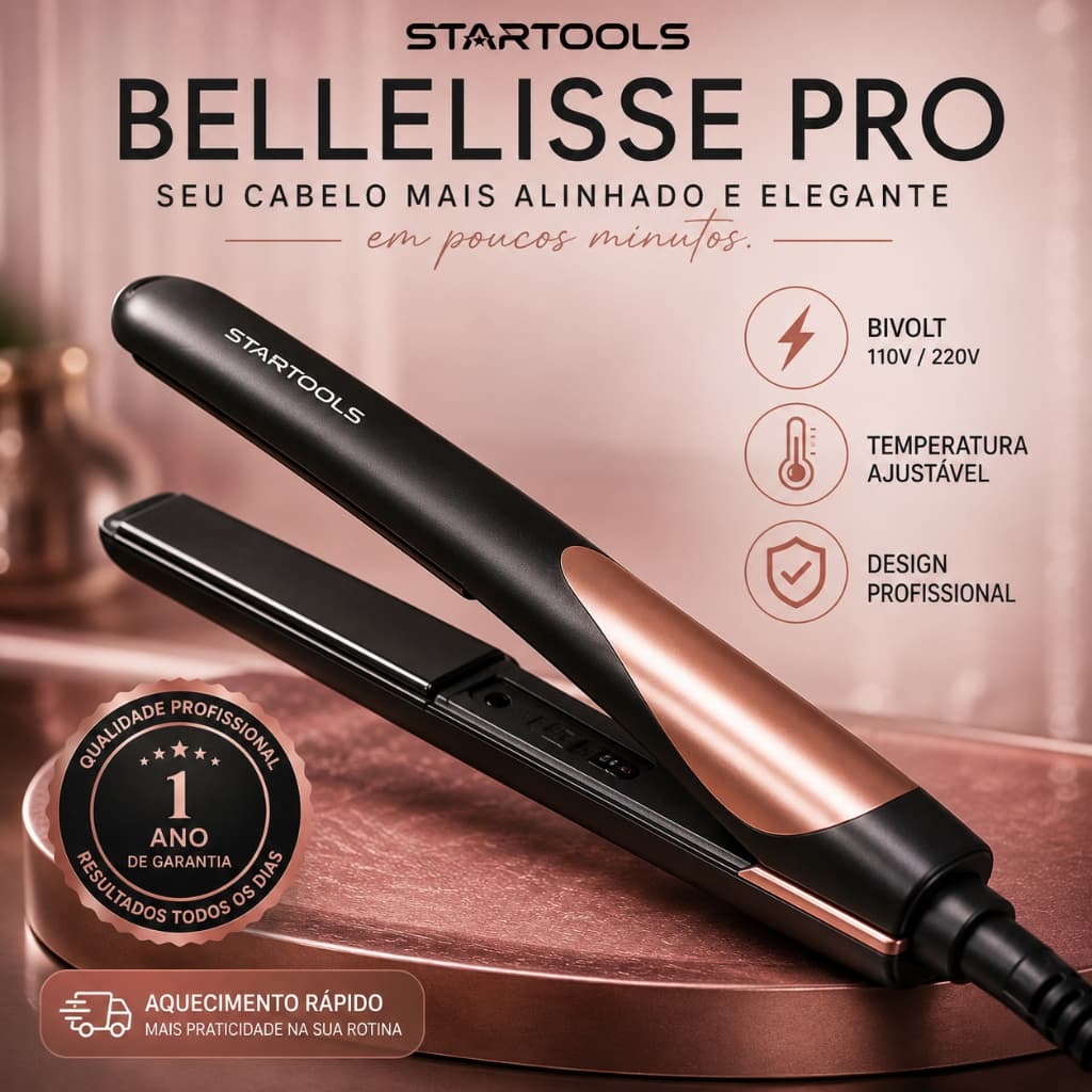 Chapinha Prancha Alisadora Profissional STARTOOLS BelleLisse Pro 50W Bivolt Temperatura Ajustável para Todos os Tipos de