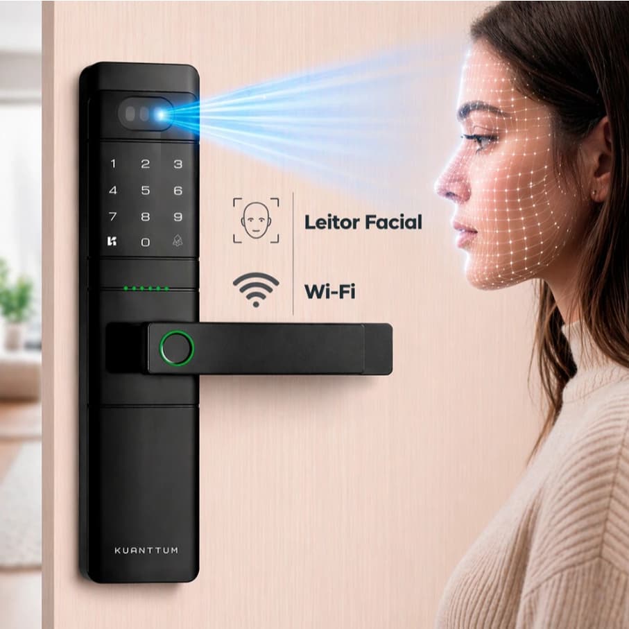 Fechadura Digital Eletrônica Reconhecimento Facial Kuanttum Kappa Face-ID Wi-Fi App TUYA