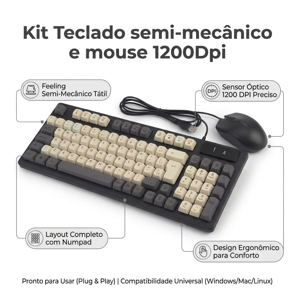 Kit Gamer Teclado Semi-Mecânico E Mouse 1200 DPI Altomex AL-9510