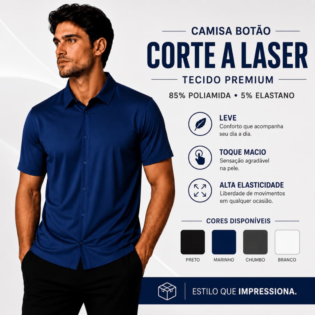 Camisa social masculina manga curta botão Slim fit tecido Premium lisa elastano não amassa