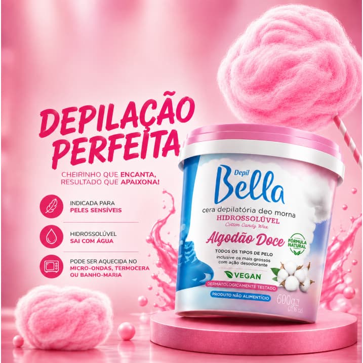 Depil Bella Cera Depilatória Hidrossolúvel Algodão Doce 600g