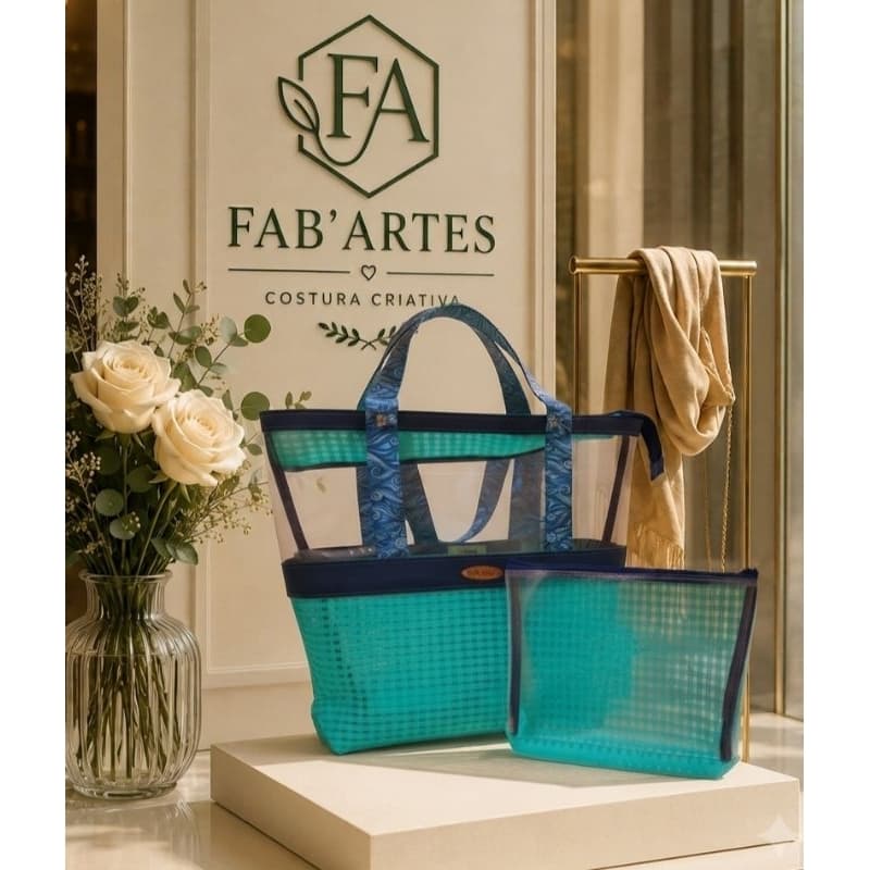 Bolsa praia com necessaire impermeável