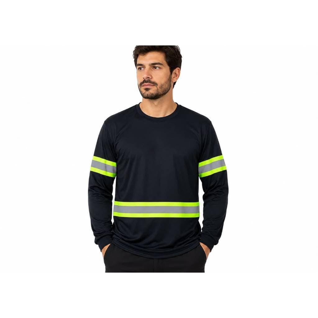 Camiseta Manga Longa com Faixa Refletivo RESISTENTE Malha Fria Uniforme Profissional Sinalização Eletricista Construção