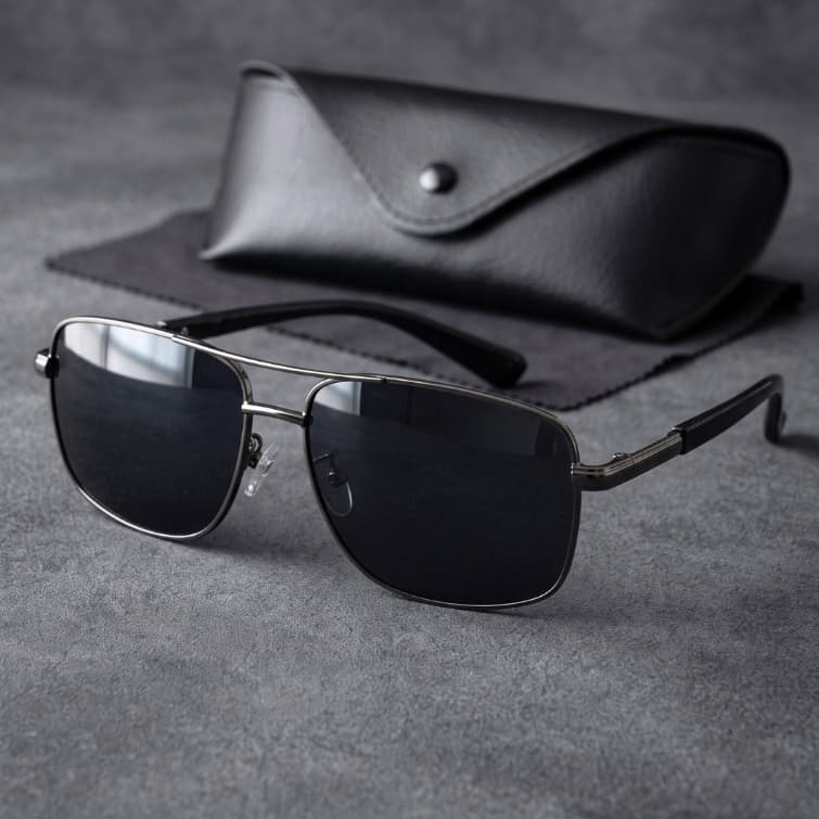 Óculos de Sol Aviador Quadrado Escuro Premium Preto Polarizado Anti reflexo uv400 Masculino Feminino