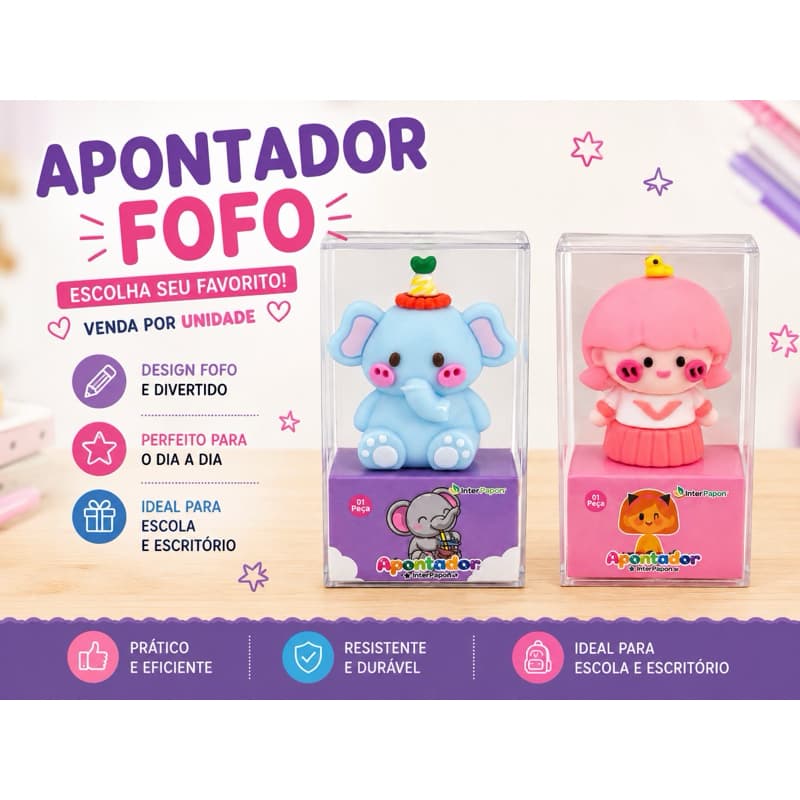Apontador Kawaii Bonequinha ou Elefante Azul 1 Unidade