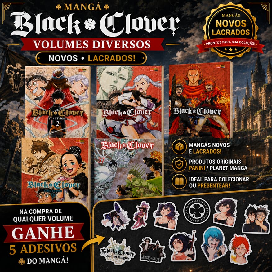 📚Mangá Black Clover - Volumes diversos + Adesivos!