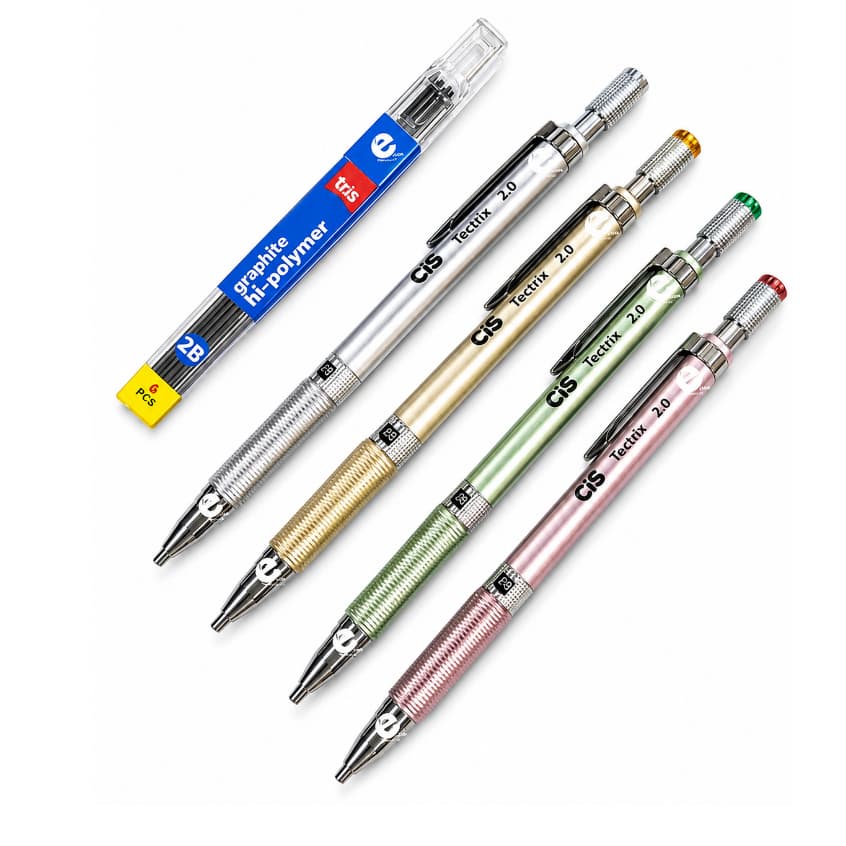 Kit Lapiseira Tectrix 2.0 Técnica Cores Metálicas Com Apontador No Topo + Grafite Tris