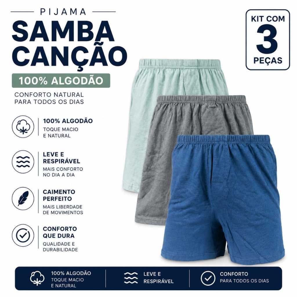 Kit de Samba Canção Pijama 100%Algodao Cores Sortidas