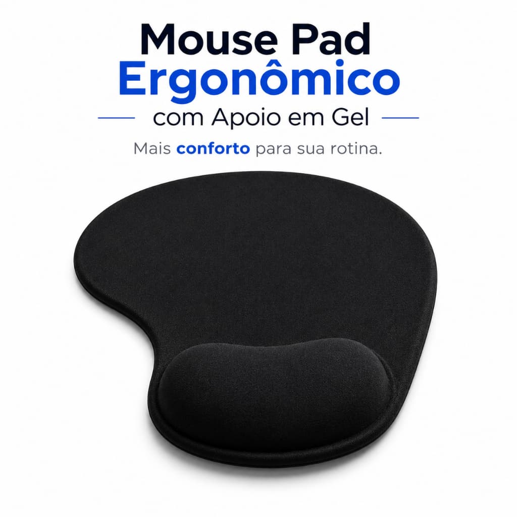 Mouse Pad Ergonômico com Apoio de Punho em Gel Antiderrapante Kapbom Preto