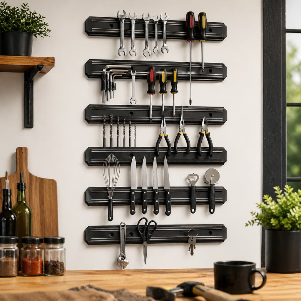 Kit 5 Barra Magnética P/ Faca Utensílio 32,6cm Imã Suporte Cozinha Reforçado Multiuso Ferramentas