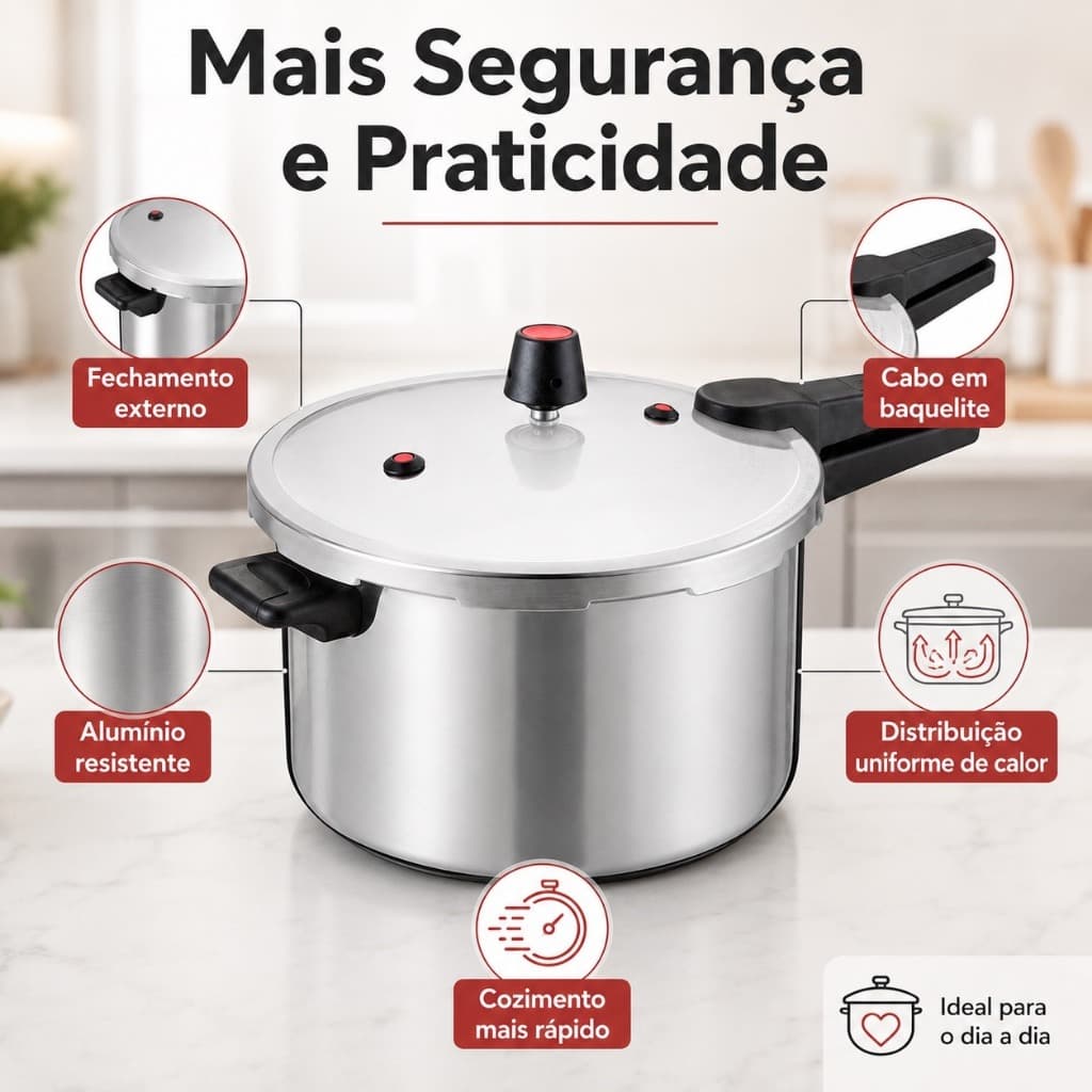 Panela Pressao Alta Qualidade 10 Litros Fechamento Seguro Rapida Cozimento