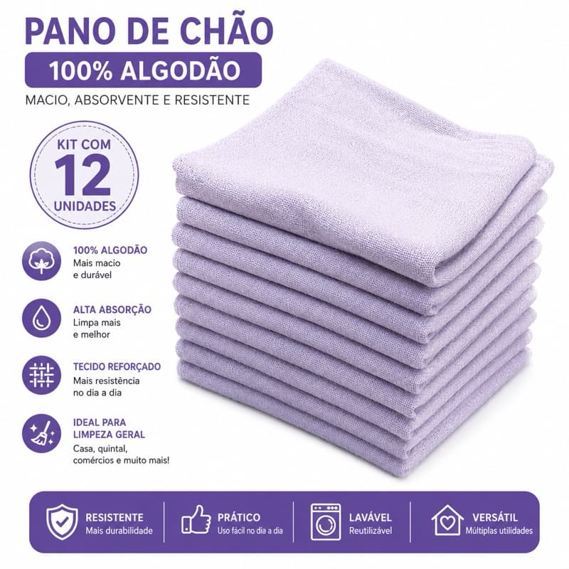 Kit Pano de Chão Algodão Branco Flanelado 40x65cm