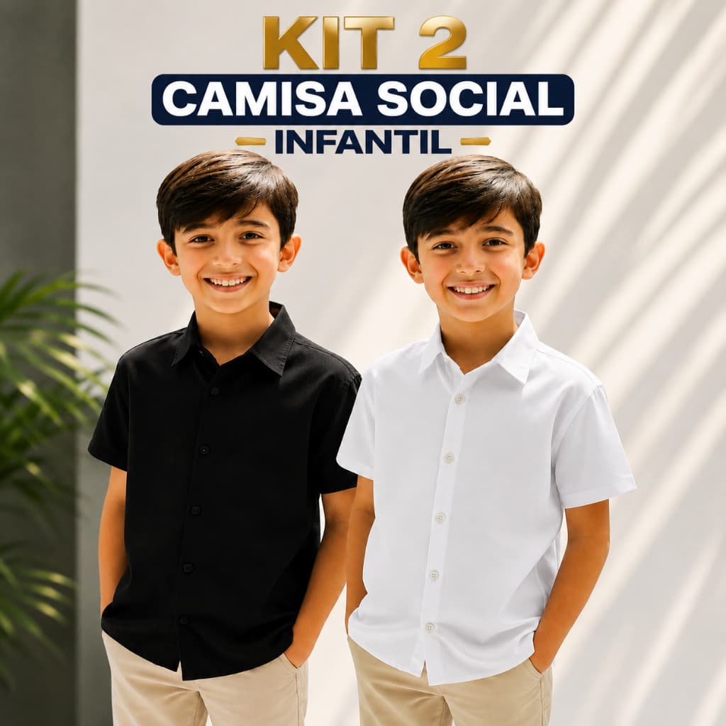 Kit 2 Camisa Social Menino infantil Manga Curta Tamanho 4 6 8 10 12 14