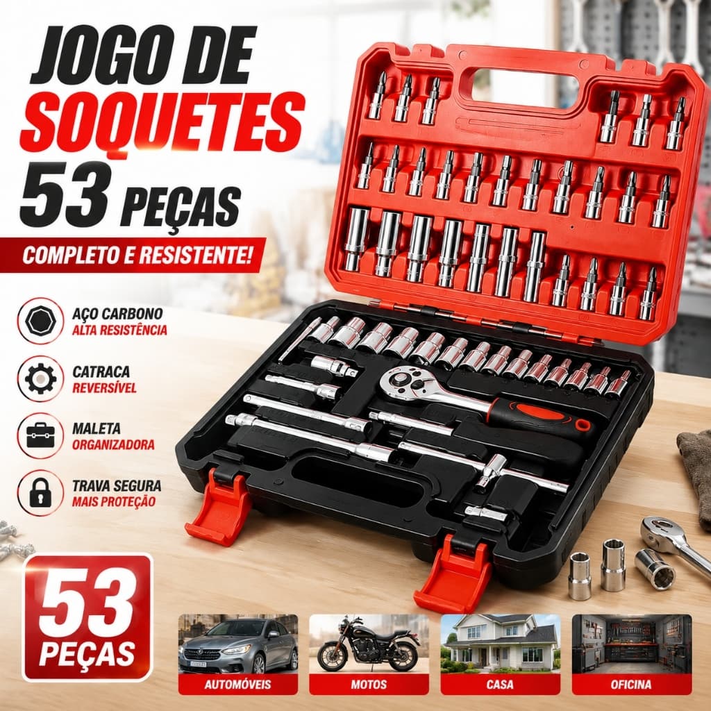 Kit Jogo 53 Peças Completo Bits Catraca Kit Ferramentas
