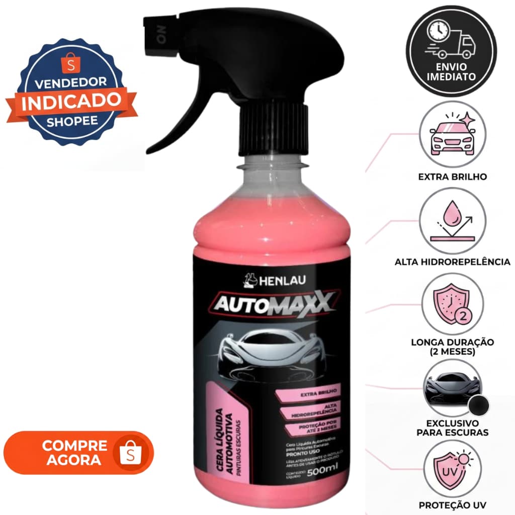 Cera Liquida Automotiva Brilho Total Para Carro Moto Caminhão Pintura Escuras 500ml Tira Encardido Não Risca