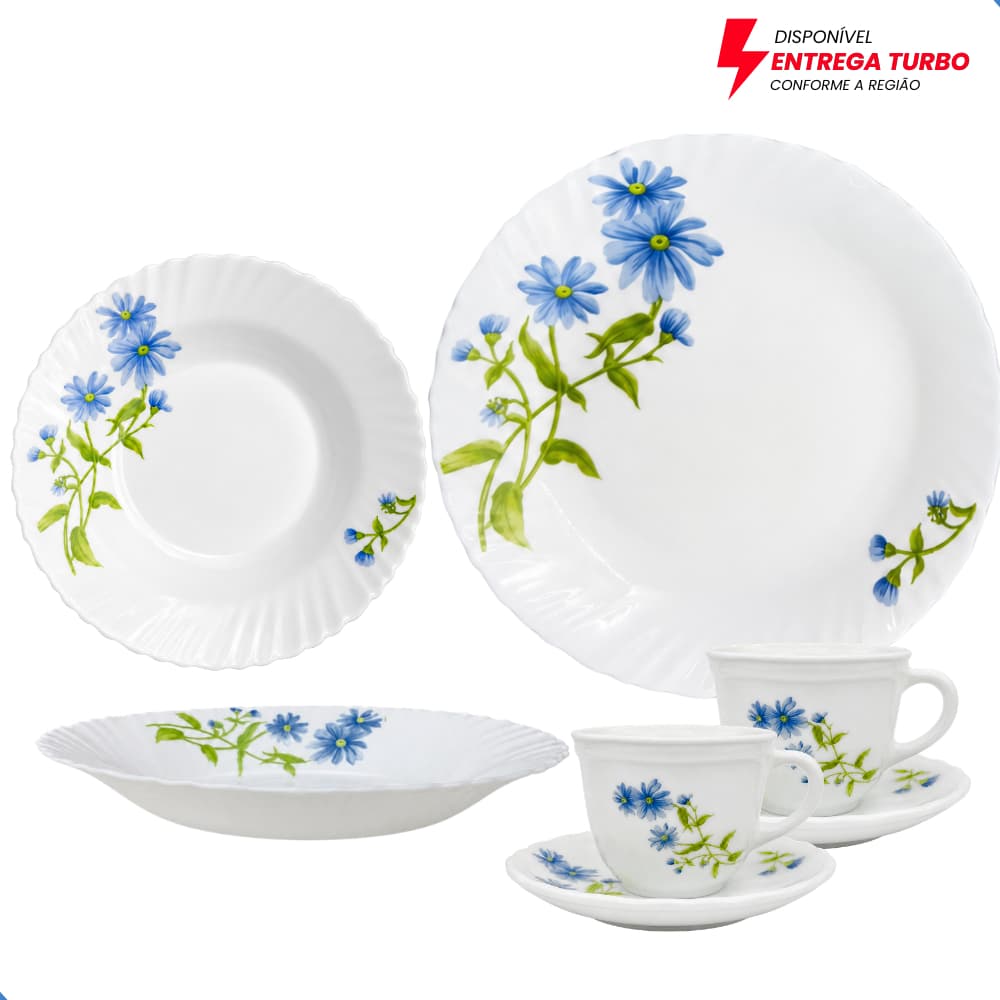Aparelho de Jantar e Chá 20 Peças Vidro Opaline Branco - Pratos, Pires e Xícaras