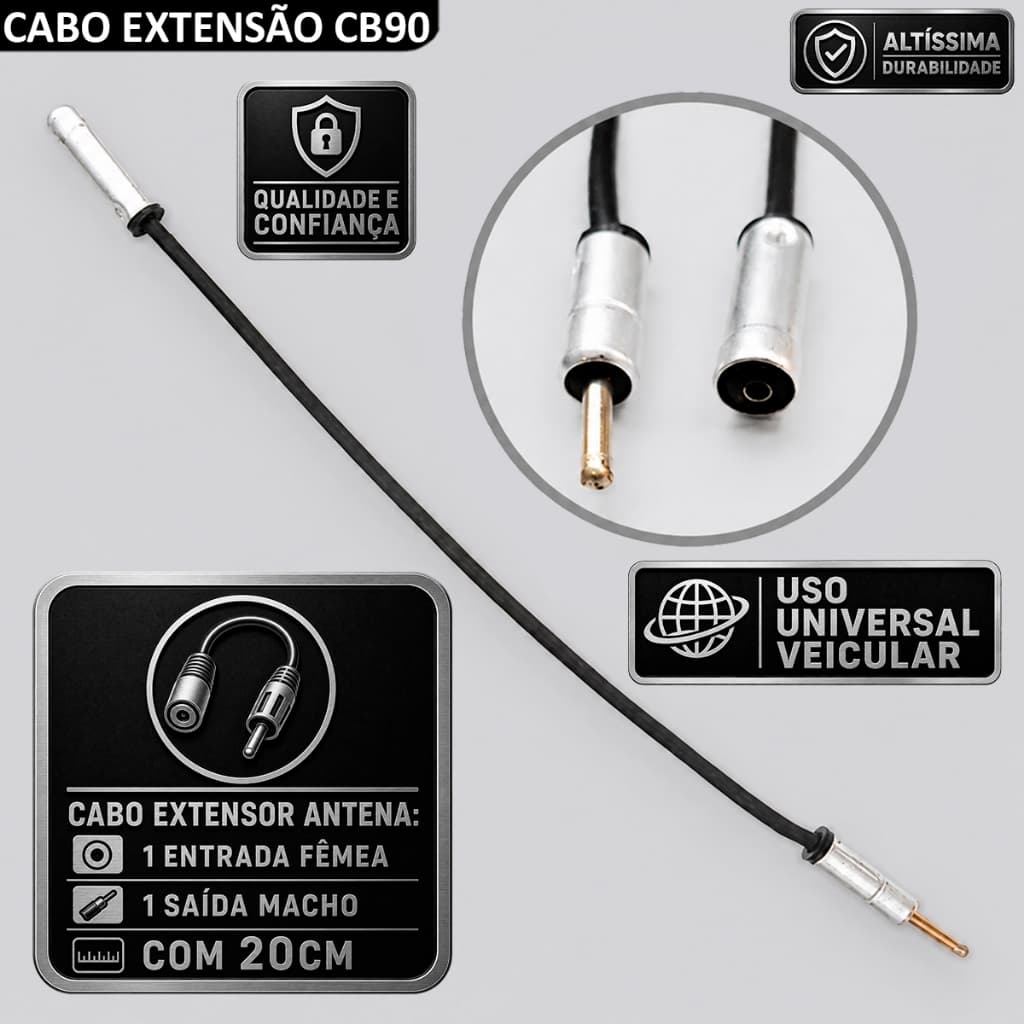 Cabo Extensão Plug Adaptador De Antena Som Dvd Cd Radio