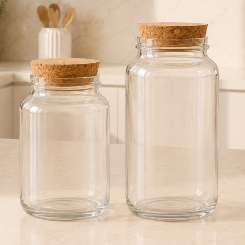 Kit 2 Potes Vidro 810 ml + 600 ml com tampa cortiça | Potes Herméticos Cozinha