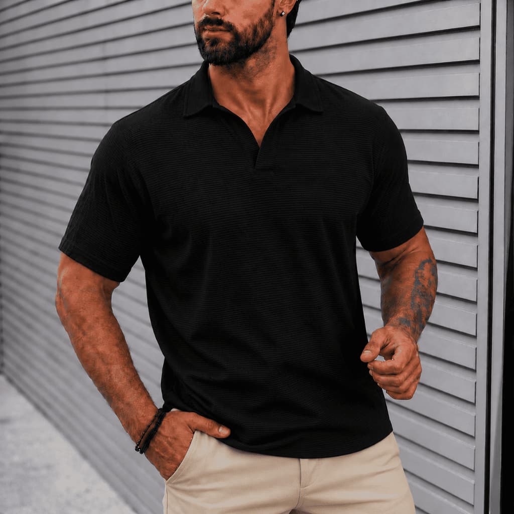 Camisa Polo Masculina Italiana Texturizada Premium - Malha Encorpada Moderna Slim Old money