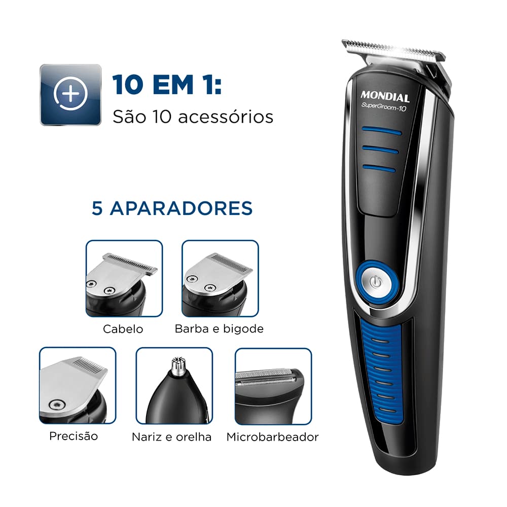 Aparador e Cortador de Pelos Mondial Super Groom 10 em 1