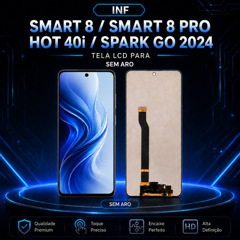 Display Tela LCD Premium Compatível com Smart 8 / Smart 8 Pro / Hot 40i / Spark Go 2024 Sem Aro