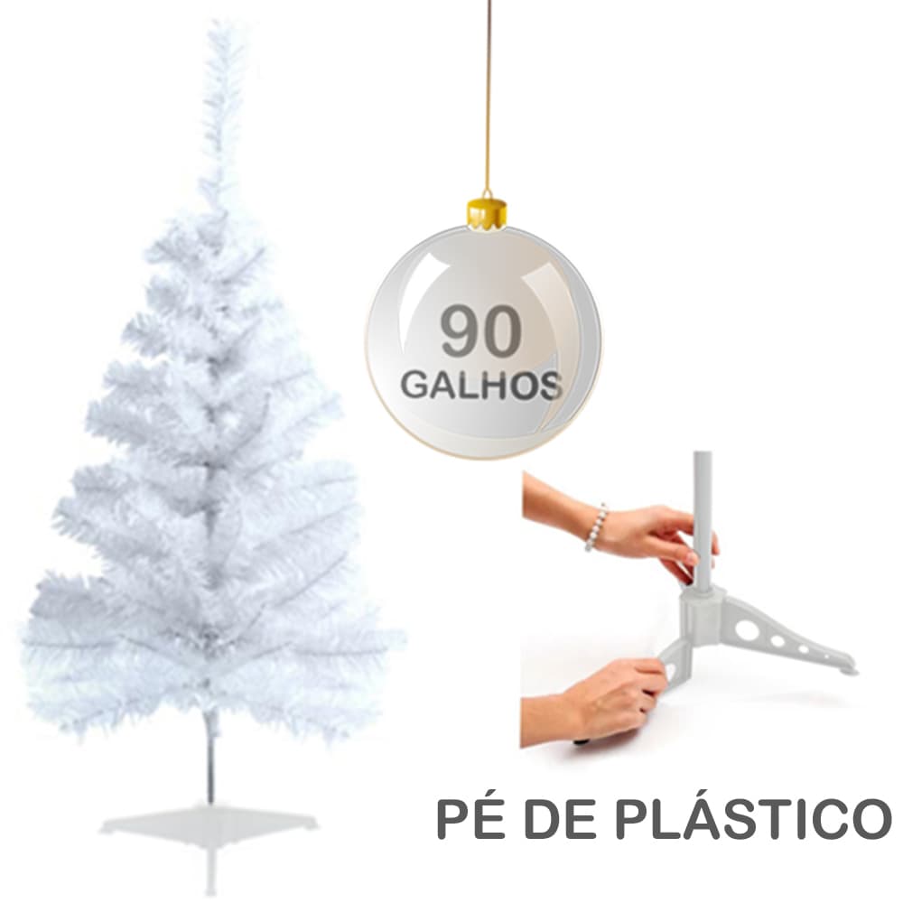 Árvore de Natal Branca 90cm 90 Galhos Decorativa Pé Plástico Resistente Mesa Aparador