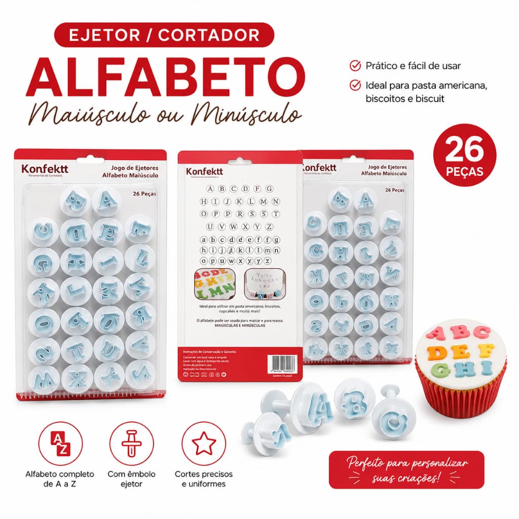 Cortador Ejetor Letras Maiúsculas ou Minusculas – Alfabeto Completo |  Biscuit e Confeitaria