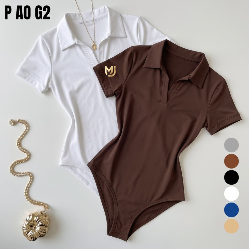 Kit 2 Body Feminino Polo Suplex Manga Curta Básico Premium Ajustado Confortável Atemporal Moderno