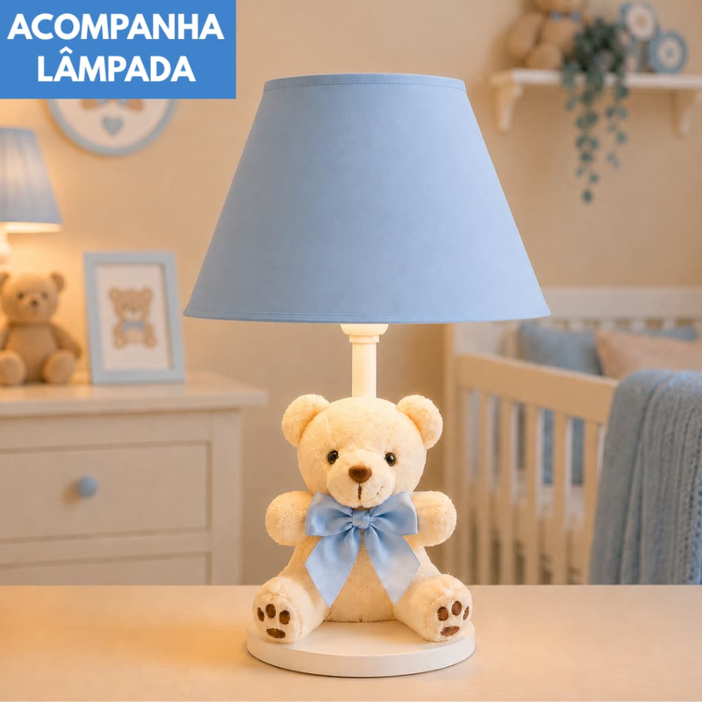 Abajur Luminária Infantil Urso Ursinho Luxo Quarto Bebê e Criança
