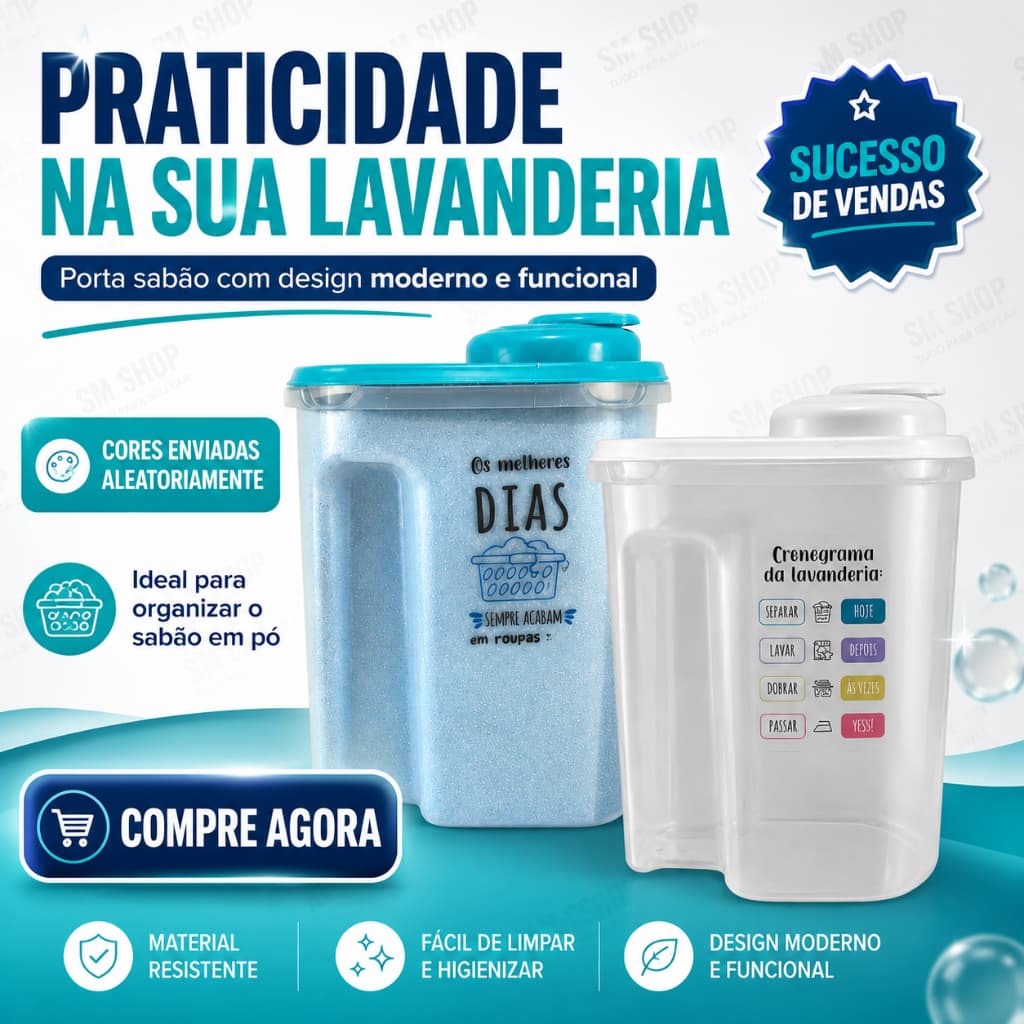 Porta Sabão em Pó para Roupas em Geral 2 Litros c/ Tampa Sortido | Envio no Mesmo Dia