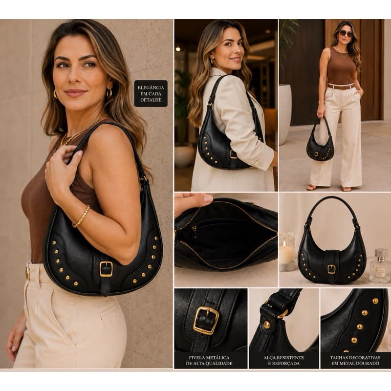 Bolsa Feminina Preta de Ombro com Elegante dia a dia media Casual Moda 2026