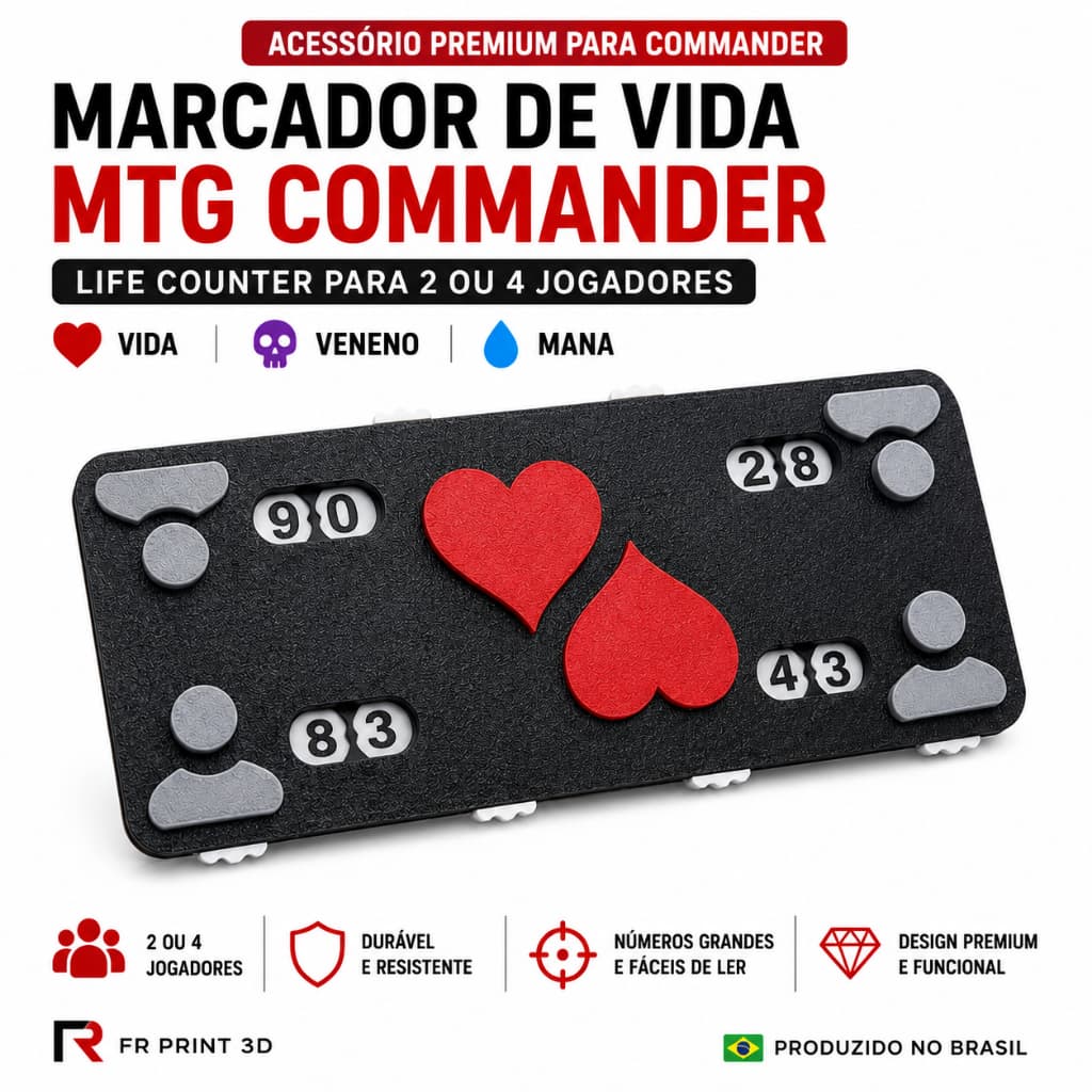 Marcador de Vida MTG – 4 Jogadores, 2 Jogadores, Veneno e Contador de Mana – Personalizado 3D