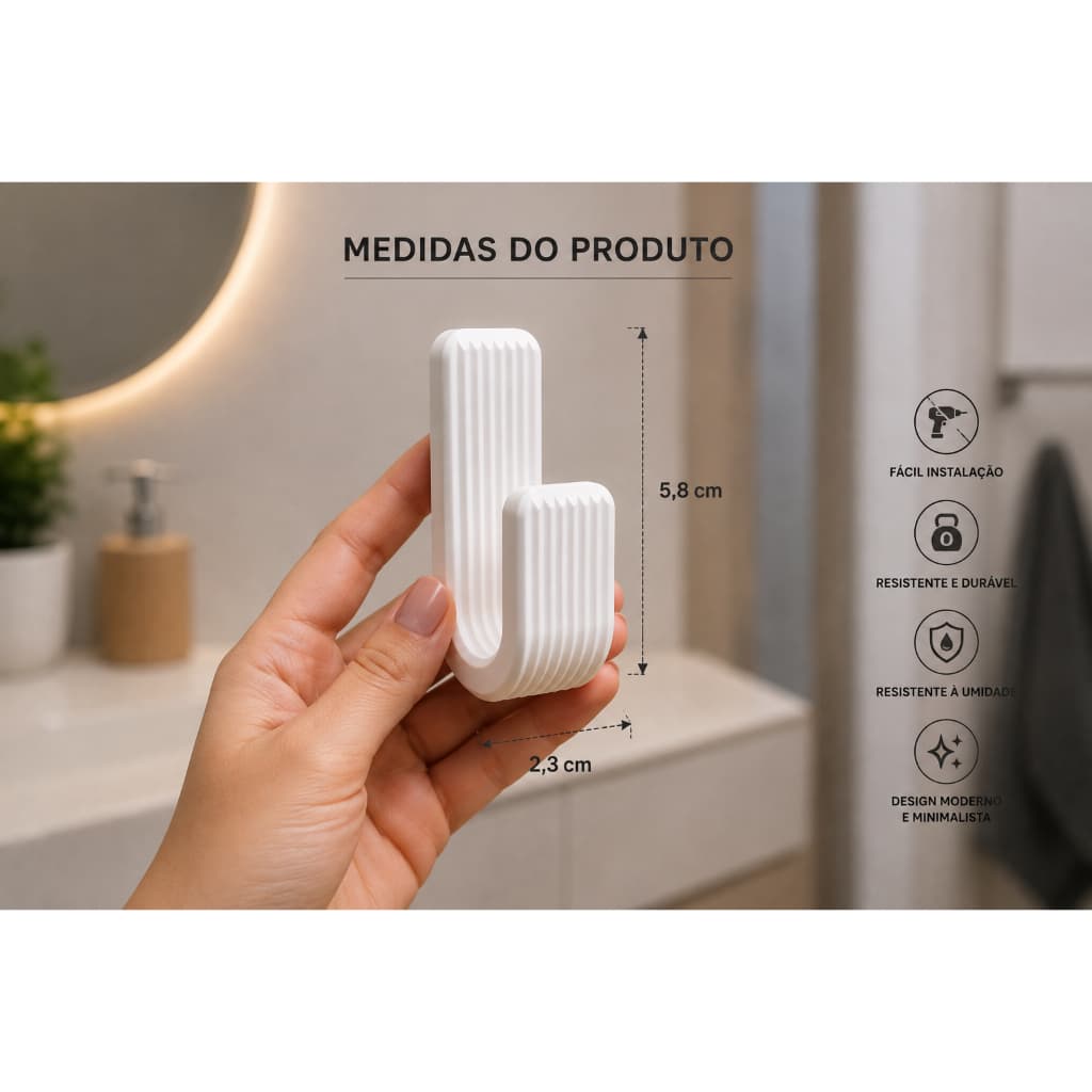 Kit 3 /5 /9 Ganchos Adesivos de Parede Porta Toalha Cabide Organizador Fita Dupla Face 3M Branco Preto
