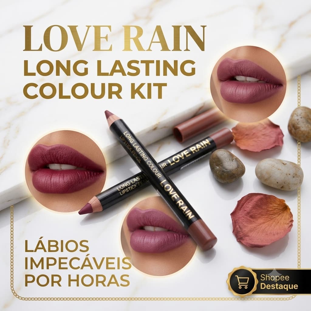 💋✨ Lápis Labial Love Rain Long Lasting – Cor Intensa, Alta Fixação e Lábios Impecáveis!