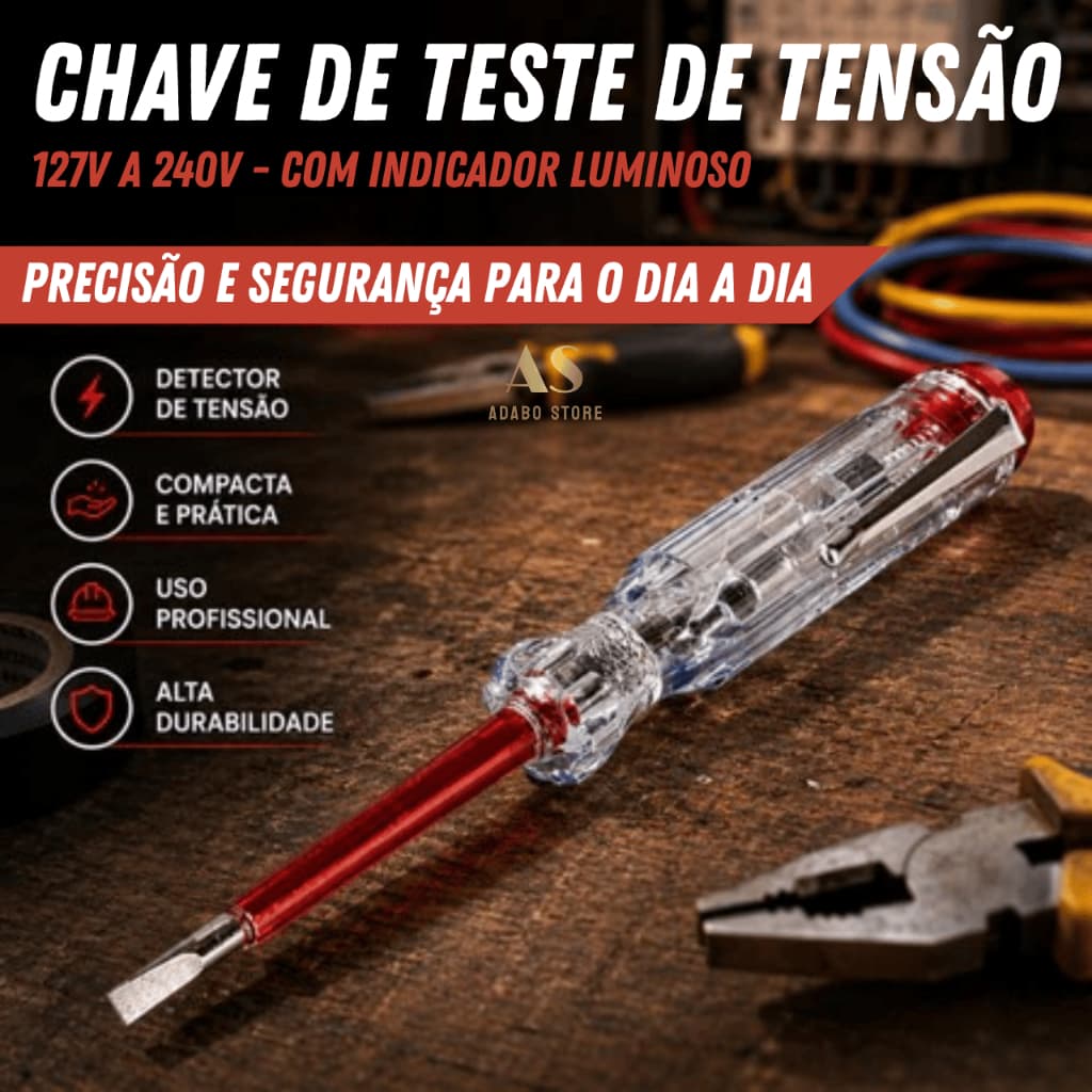 Chave De Teste Detector de Tensão Eletricista Profissional 127V A 240V Indicador Luminoso