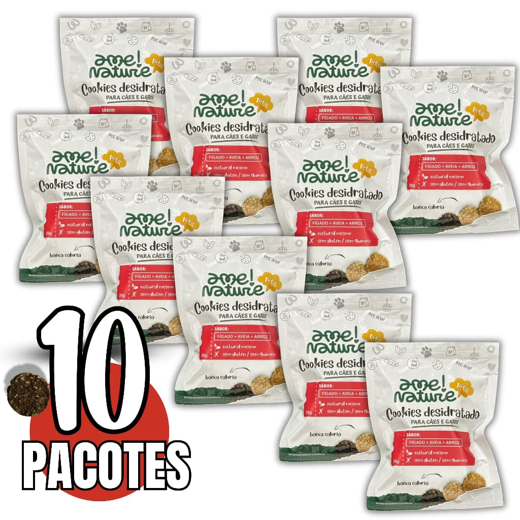 Kit com 10 Petiscos 100% Natural para Cachorro e gato Sabor Figado Desidratado 20g - Total 200 gr