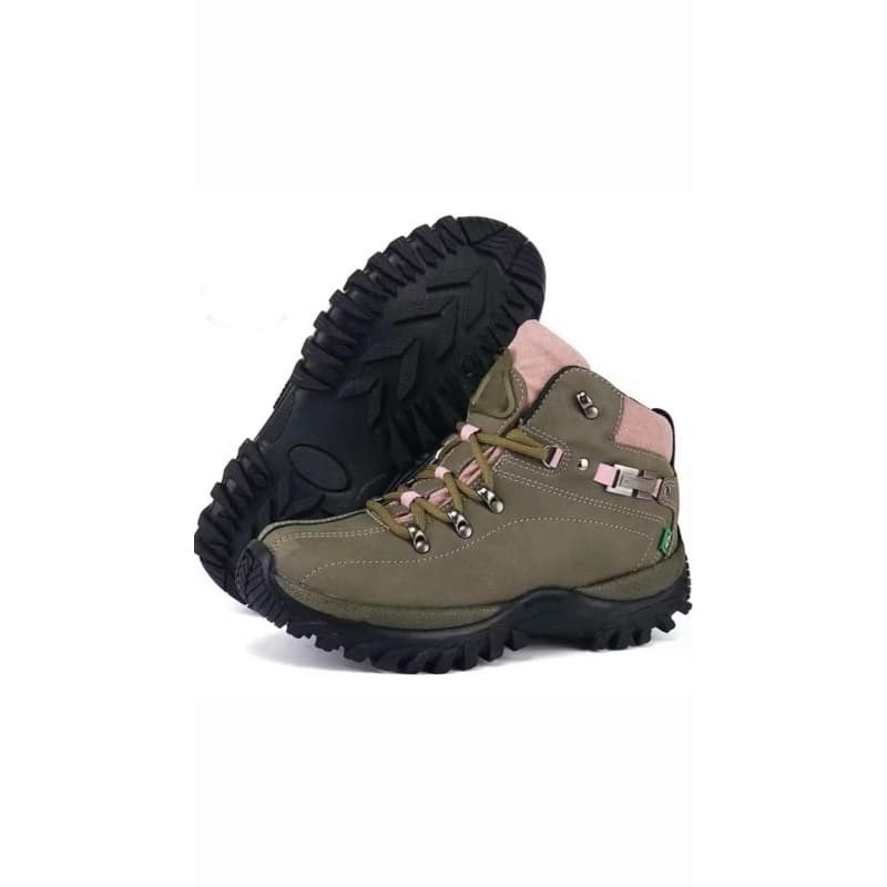 Bota Adventure Feminina Em Couro Cano Médio Trilha Caminhada Antiderrapante Bota Coturno
