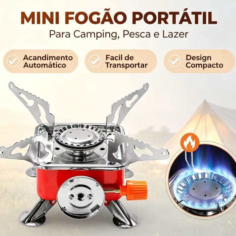 Mini Fogão Portátil Fogareiro para Camping, Pesca e Lazer, Fogão de Acampamento Compacto