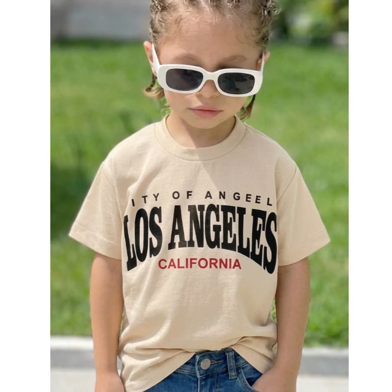 Camiseta Infantil Menino Los Angeles Oversized Algodão Blusa Estilo Garoto Blogueirinho Moda Verão Presente Uso Casual