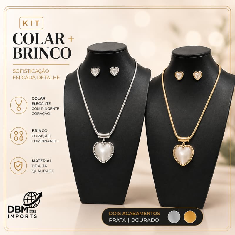 Conjunto Feminino Olho de Gato Dourado / Prata – Colar e Brincos Elegantes ENVIO IMEDIATO