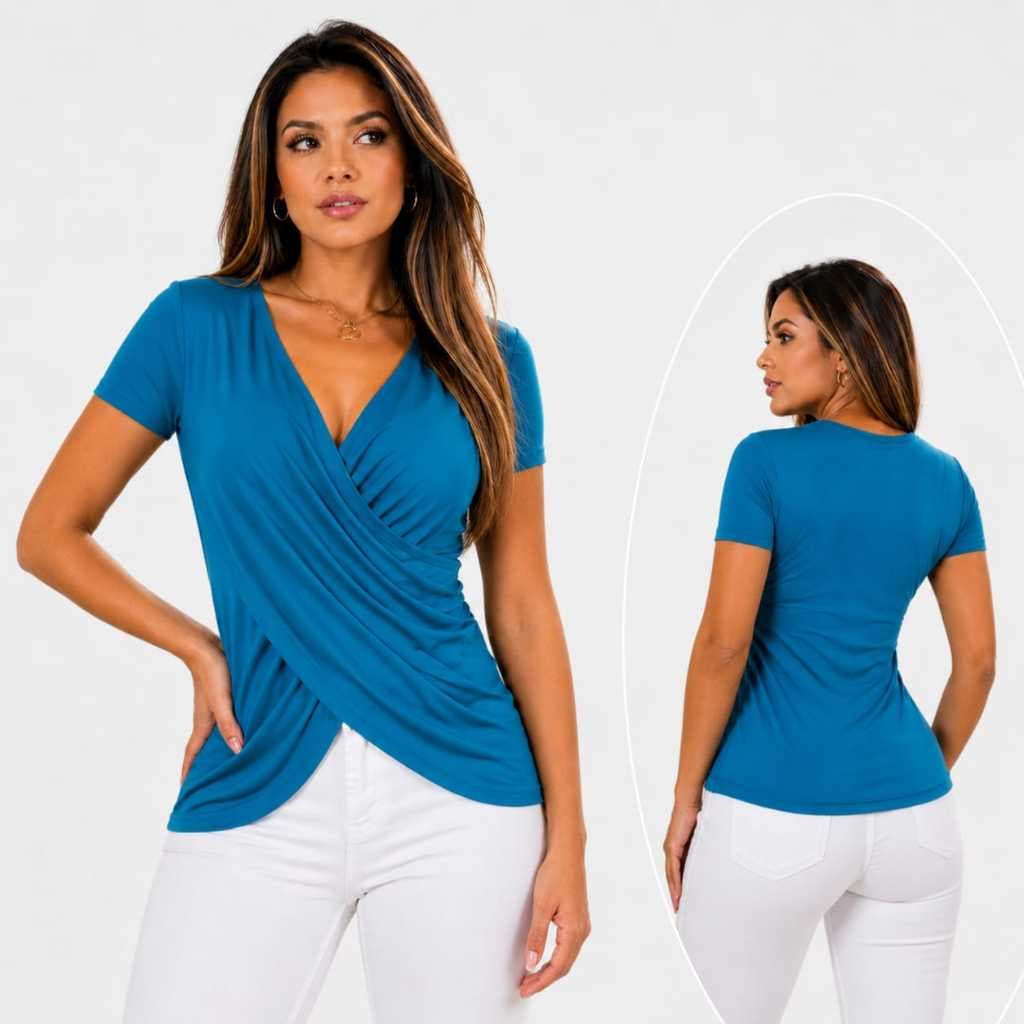 Blusa Feminina Transpassada Manga Curta Elegante Diversas Cores Envio Imediato Roupa Feminina Confortável