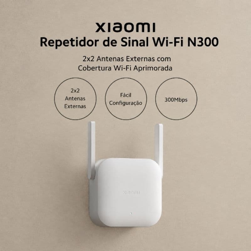 Xiaomi Repetidor de Sinal WiFi N300 300Mbps Amplificador de Internet 2 Antenas Wi-Fi Extensor de Alcance